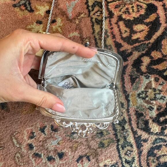 Whiting + Davies Women's Small Clutch Crossbody Blue Silver Mesh Chain Vintage - Picture 2 of 2